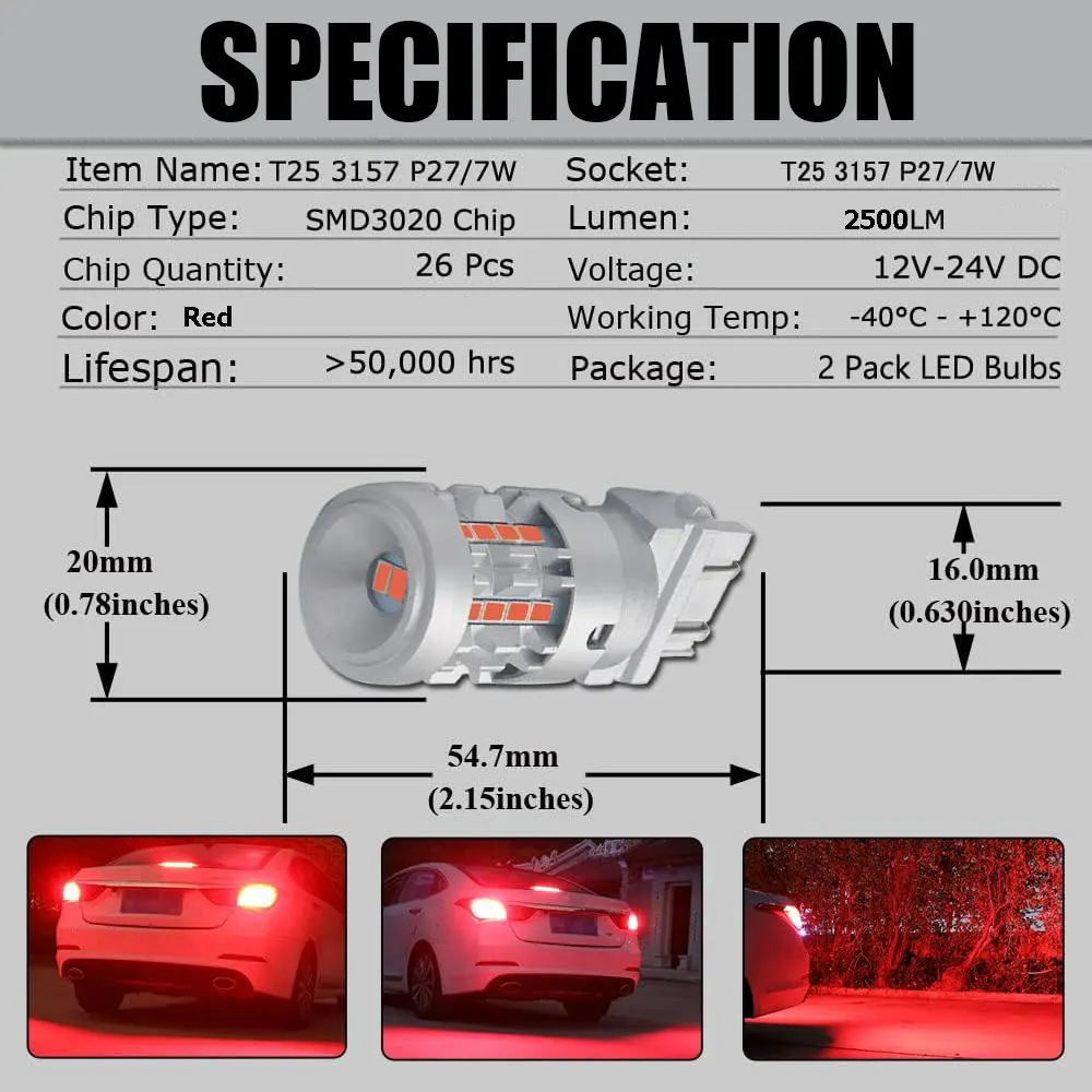 Супер яркие 2500 люмен 2 шт. T25 P27/7 Вт 3156 3157 лампочки 26-SMD светодиоды 3056 3156K 3157K 3057 3047 K 4114