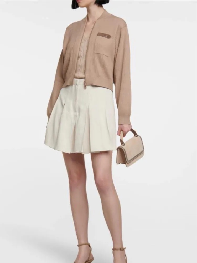 

Female Drawstring Loose Casual Knit Pants New Women's Beaded Knit Set Solid Color Zipper Cardigan Turn-Down Collar Pullover Top