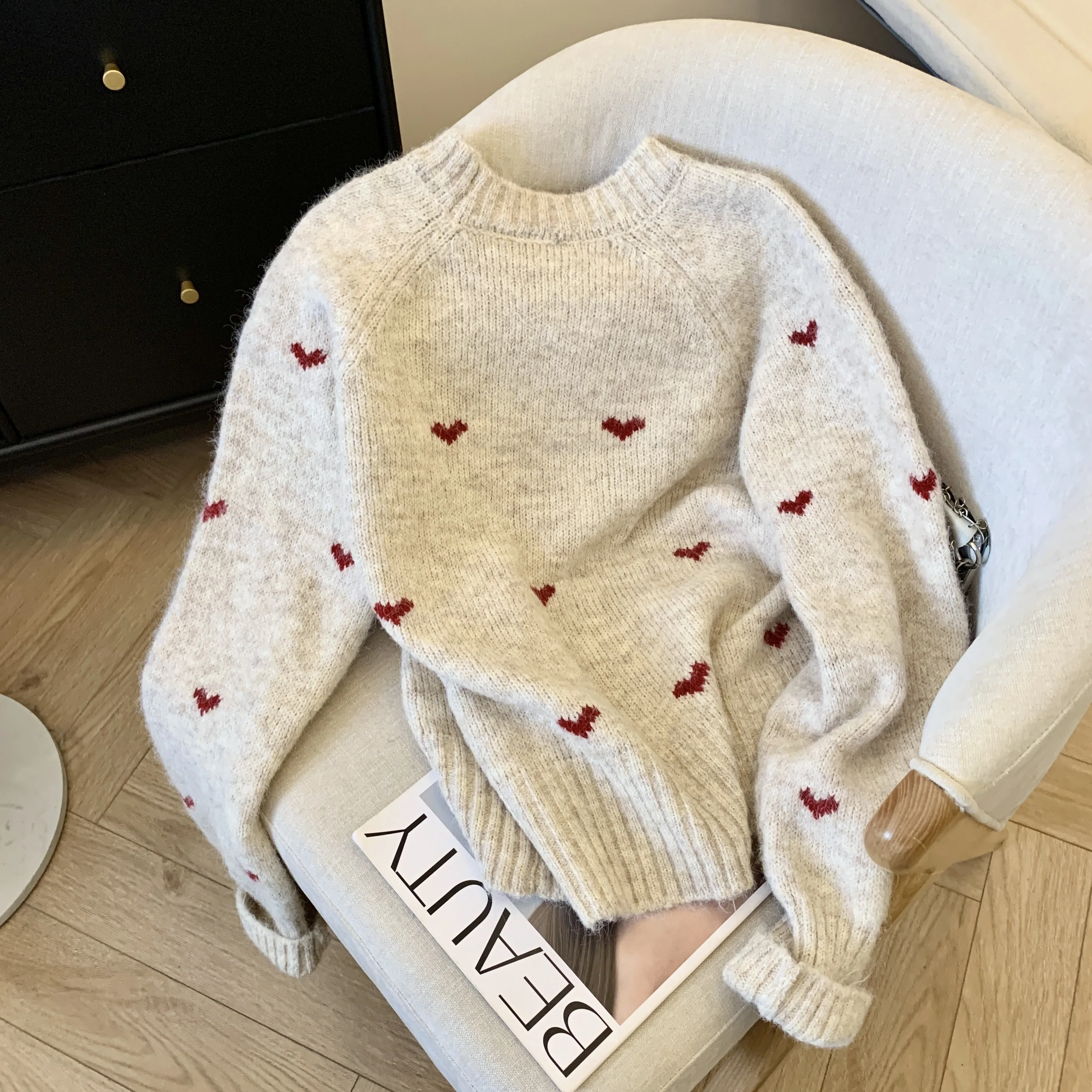 Новинка 2024 хлопковый шерстяной пуловер в ленивом стиле женский осенне-зимний