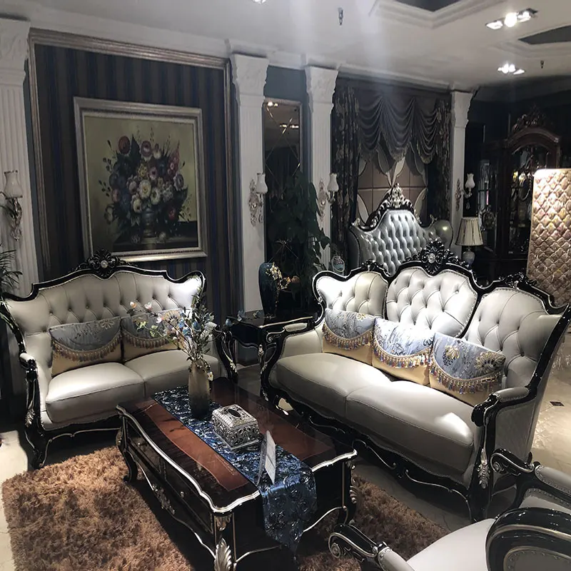 

Кожаный диван в европейском стиле, неоклассическая вилла, роскошная гостиная 123, комбинированная большая семья, твердая древесина, верхний ...