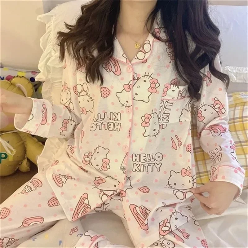 

Sanrio Hello Kitty Autumn Sweet Girl Pajama Set My Melody Anime Y2K Japan Long Sleeve Trousers Student Home Clothes Women Pijama