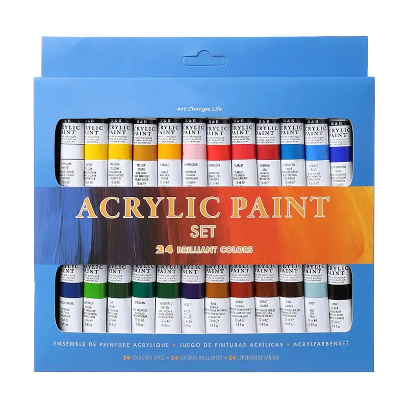 

24 Colors Acrylic Paints Set 12ml Tubes Drawing Painting Pigment Hand-painted Wa