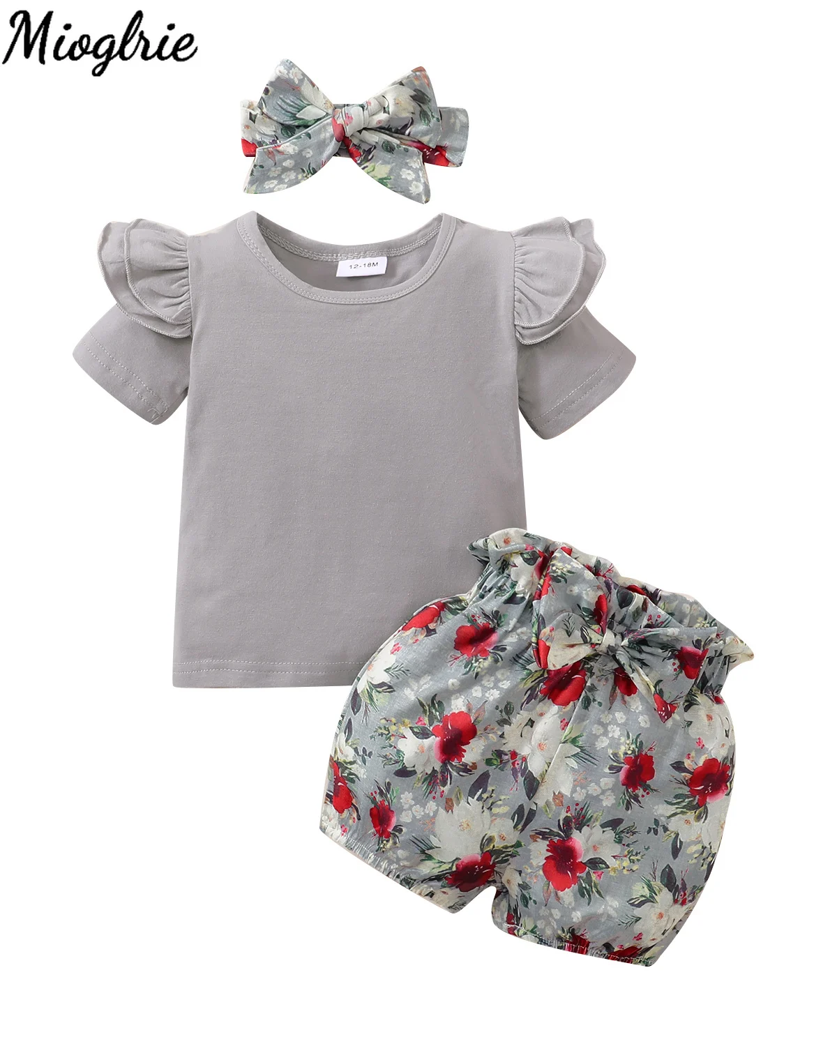 

Kids Clothes Girl 4T Ruffled Baby Girl Clothes Summer 2022 Floral Girls Sets 3Piece Top+Shorts+Headband Children's Clothing