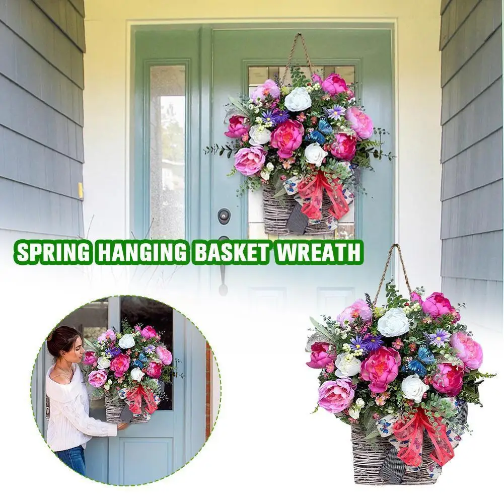 

Artificial Hanging Plant Flower Decoration Front Door Wedding Room Rattan Flower Garden Silk Living Wal Basket Wreath Simul C1h2