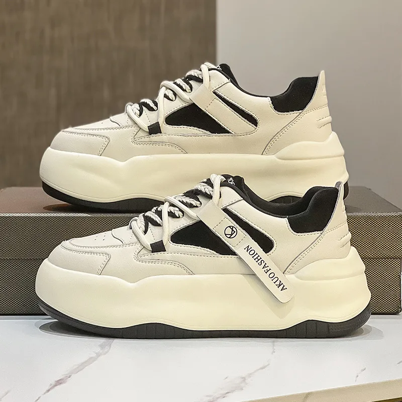 Autuspin 5cm Flat Platform Skateboard Shoes Women Fashion Round Toe Genuine Leather Females Vulcanized Sneakers Casual Size 39