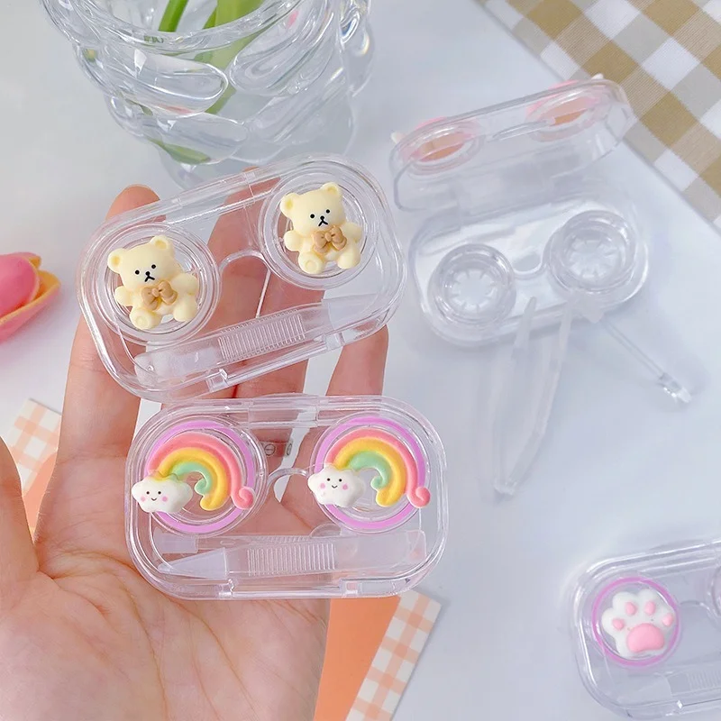 

1 Pc Cute Cartoon Contact Lens Storage Box Cosmetic Contact Organizer Portable Transparent Double Box Partner Box Care Container