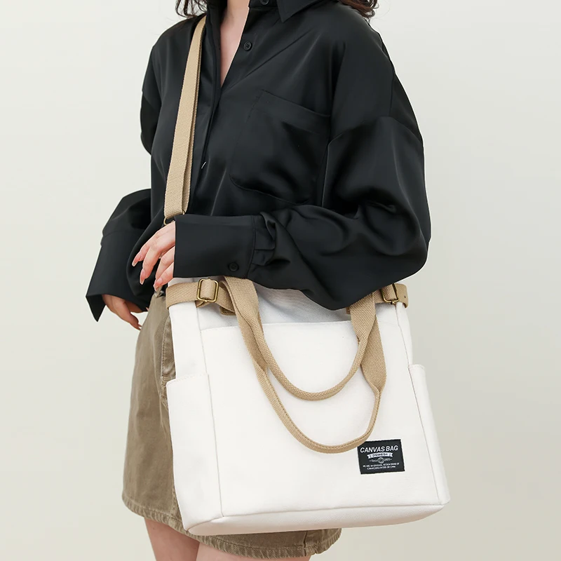 New Women's Bag Shopper Simple Fashion Zipper Handbags Lady's Message Bag Canvas Large Capacity Tote Shoulder Bags For Women