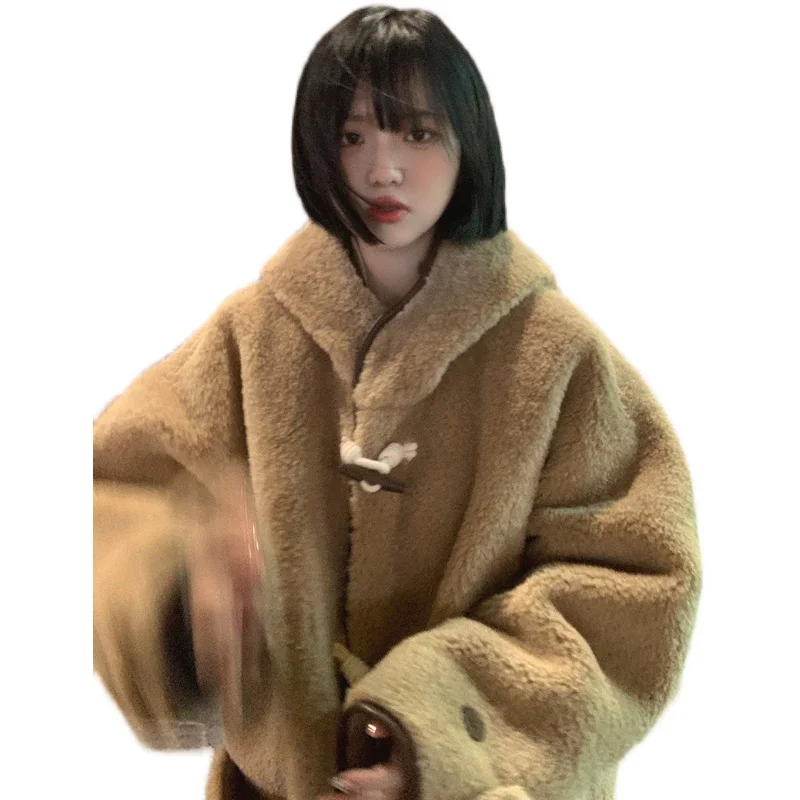 Meregu High-Grade Sense зимний утолщенный капюшон в стиле ретро меховая шерсть ягненка