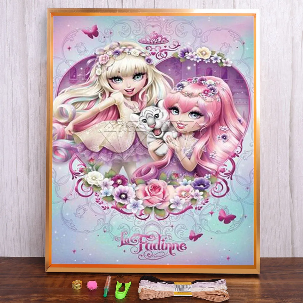 

Cartoon Girl Unicorn Horse Tiger Printed Fabric 11CT Cross Stitch Patterns DIY Embroidery DMC Threads Painting Different
