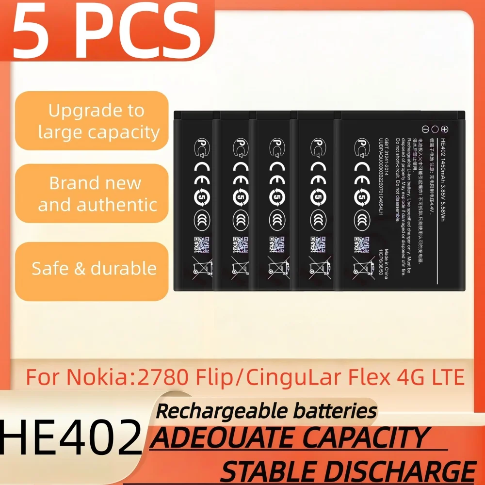 Фото 3,7 В, 1450 мАч, аккумуляторная батарея HE402 подходит для Nokia 2780 Flip/CinguLar Flex 4G LTE, аккумулятор для мобильного телефона №4