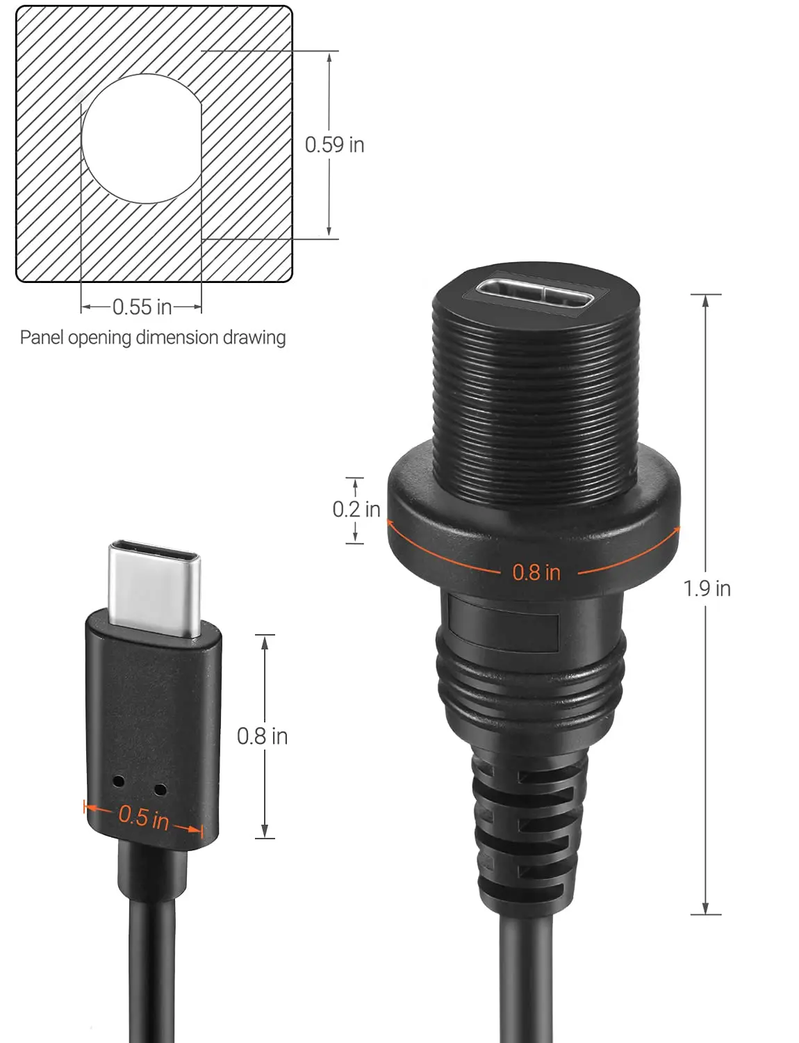 Удлинитель USB C длиной 1 м3 фута с водонепроницаемым комплектом, кабель типа C «папа-мама» для скрытого монтажа панели для приборной панели автомобиля, лодки, мотоцикла (art.: 3920d11702abe) - 3920d11702abe