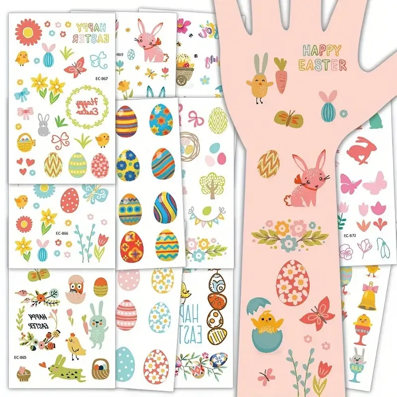 Временные татуировки для детей 12 листов пасхальные наклейки с рисунком кролика