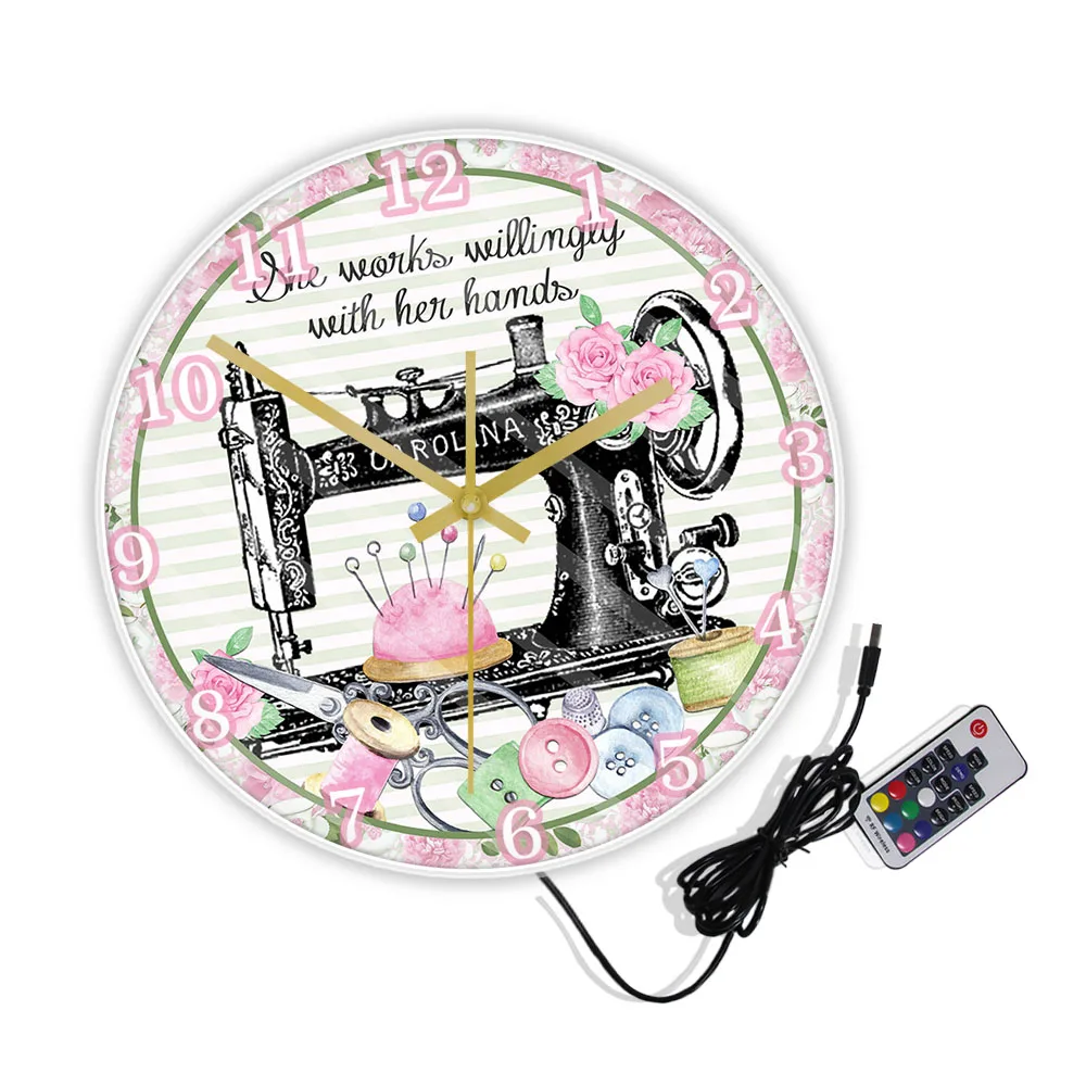 Светящиеся Настенные часы для швейной машины украшение комнаты игла квилтинга