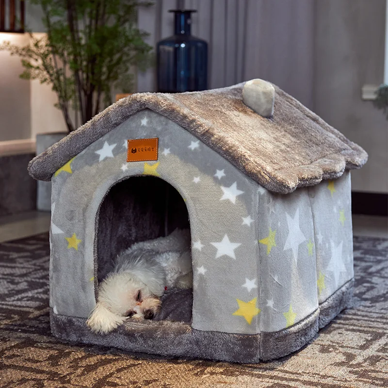 

Four Seasons Foldable Dog House Pet Cat Bed Winter Dog Villa Sleep Kennel Removable Nest Warm Enclosed Cave Sofa Pet Supply
