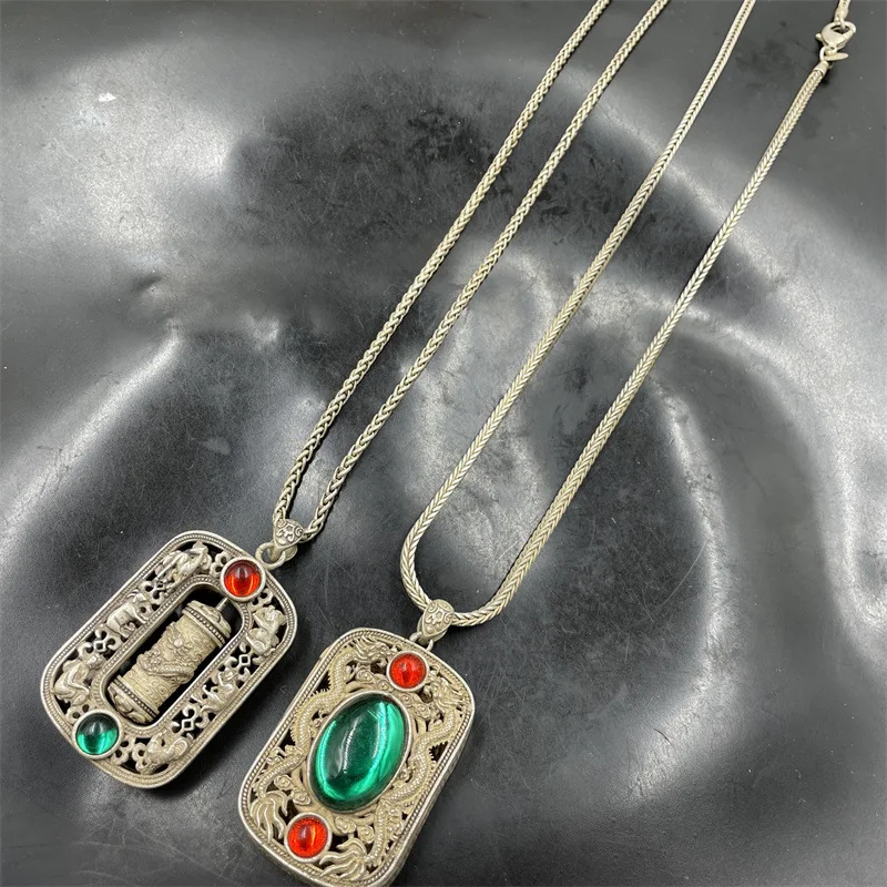 Тибетское серебряное ожерелье с двойным драконом