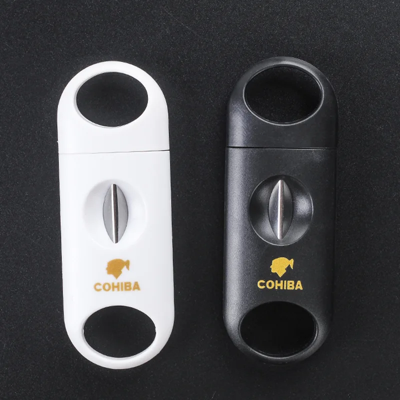 

COHIBA Cigar Cutter Plastic V Cut Stainless Steel Blade Sharp Sigaar Cutting Tool Cigars Guillotine Pocket Zigarren Cutter