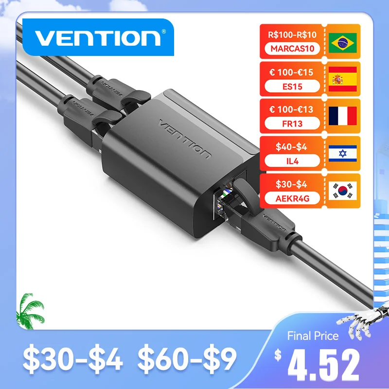 Vention RJ45 сетевой адаптер разъём разветвитель 1-2 пути Ethernet сплиттер муфта контактная модульная вилка подключение ноутбука Ethernet кабель