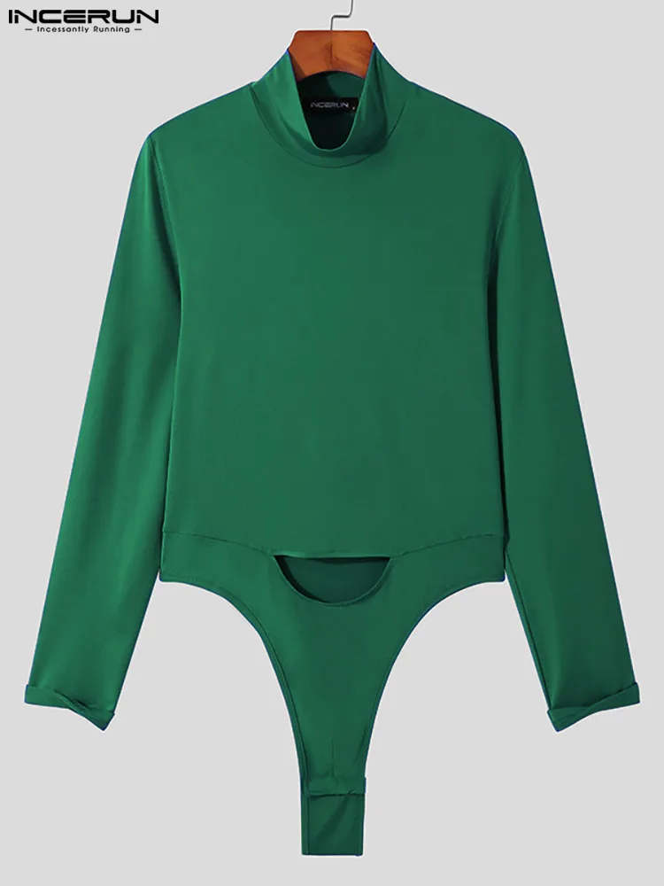 INCERUN 2022 New Men Comfortable Loungewear Onesies Fashion Casual Style Male High Collar Hollow Out Long Sleeve Jumpsuits S-5XL