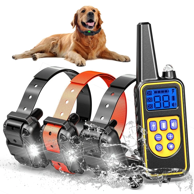 

Электрический ошейник для дрессировки собак, водонепроницаемый перезаряжаемый ошейник с дистанционным управлением и вибрацией, звук, стоп-удар, 1500 футов