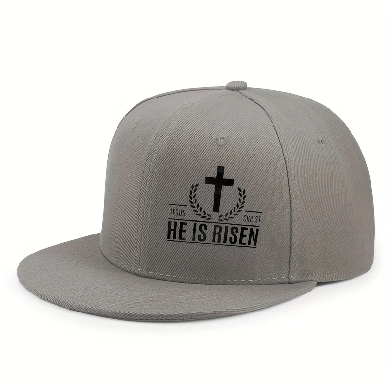 Фото Бейсболка с плоским козырьком He Is Risen Cross Christian Easter, полиэстеровая, регулируемая, унисекс №3