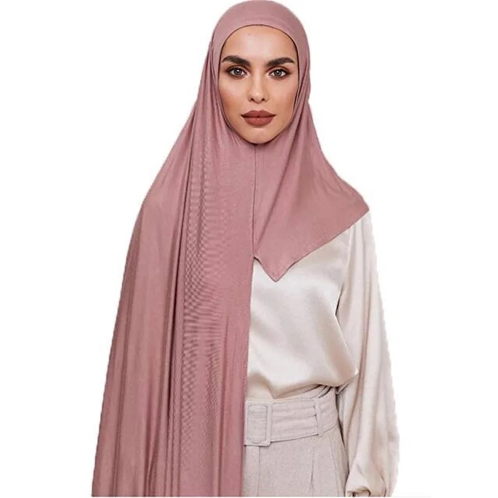 Instant Jersey Hijabs Ready To Wear Turban Premium Cotton Scarf Pinless Headwrap Solid Scarves With Hoop Modal Cotton Hijabs