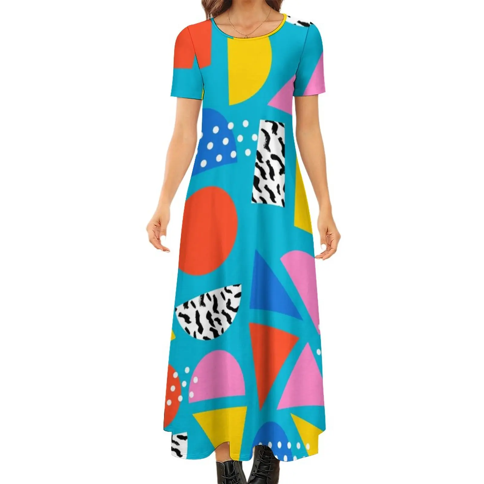 

Memphis Retro Dress Geometric Colorful Pattern Beach Maxi Dress Aesthetic Boho Beach Long Dresses Big Size