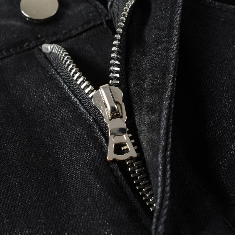 High Street Fashion Men Jeans Black Gray Elastic Destroyed Slim Ripped Jeans Homme Brand Patch Designer Hip Hop Punk Pants Men