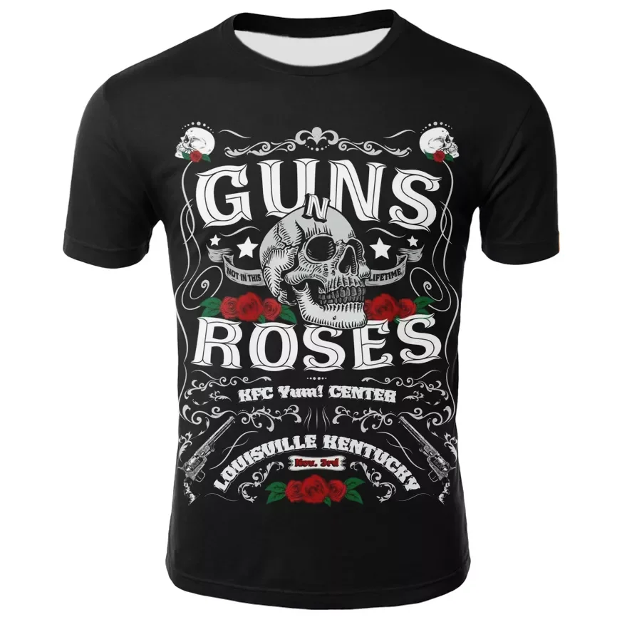 

NEW IN summer new gun rose series pattern men and women short-sleeved 3D printing skull children's short-sleeved T-shirt