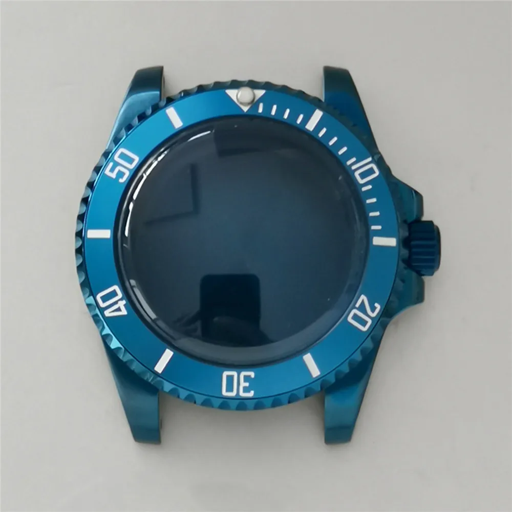 

Electroplated blue SUB watch case 40MM Stainless Steel Sapphire Glass Bubble Mirror Watch Case for NH35/NH36 Movement
