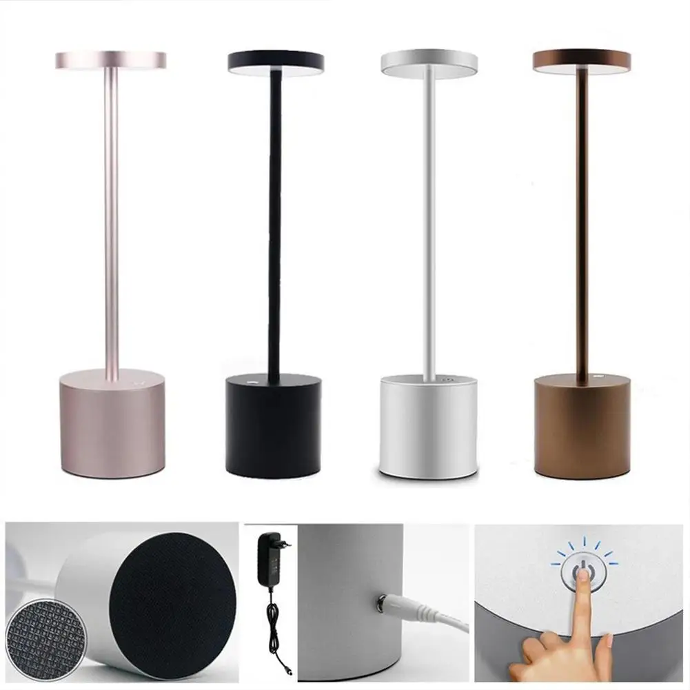

Cordless Touch Table Lamp Usb Rechargeable Led Portable Three-color Stepless Dimming Small Table Light For Bar Dinning Room