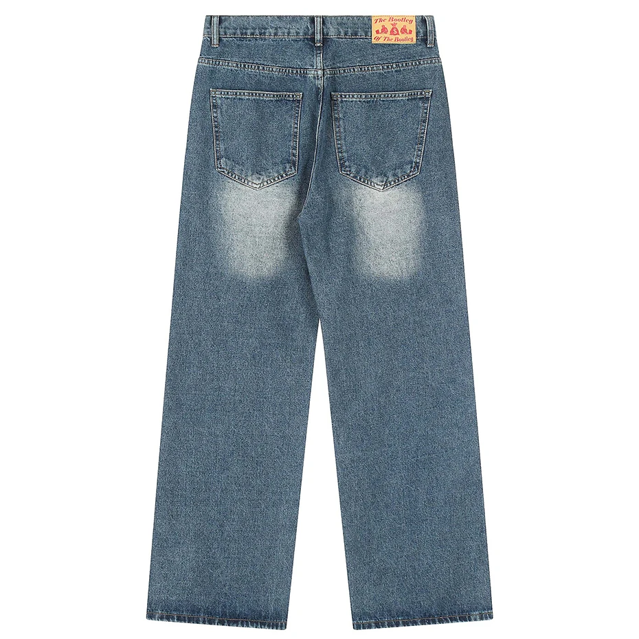 Streetwear Hip Hop Baggy Jeans Fire Letter Star Loose Straight Denim Pants Men Black Blue Harajuku Loose Jeans Trousers