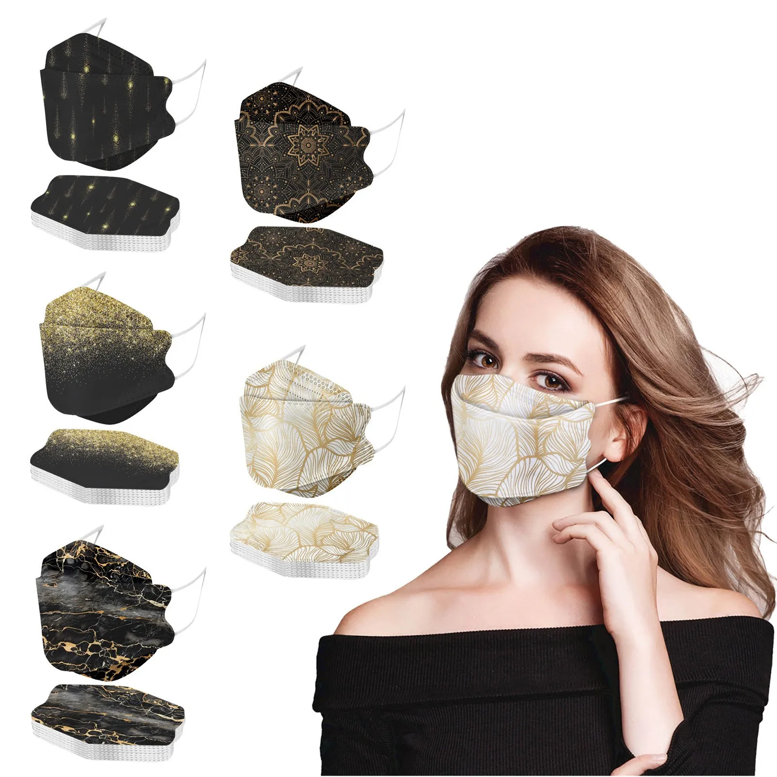 

KF94 Adult Disposable Face Mouth Mask for Virus Protection 4-layer Anti-dust Meltblown Fish Shape Black Breathable Mascarillas