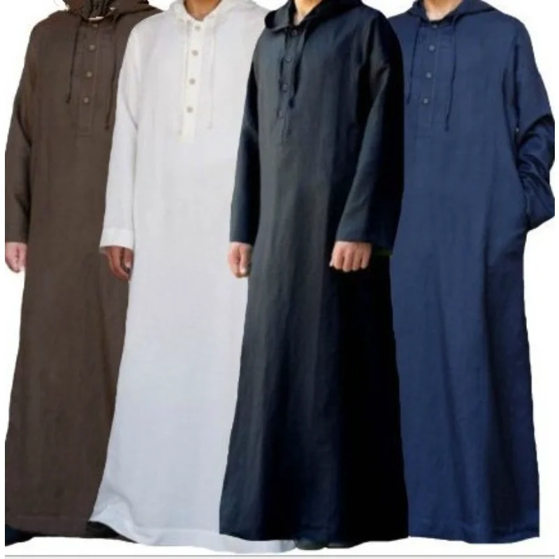 

Muslim Arabic Man Jubba Thobe Hooded Muslim Robe Male Robes Abaya Men Thobe Dubai Saudi Arab Kaftan Islamic Clothing Musulmans