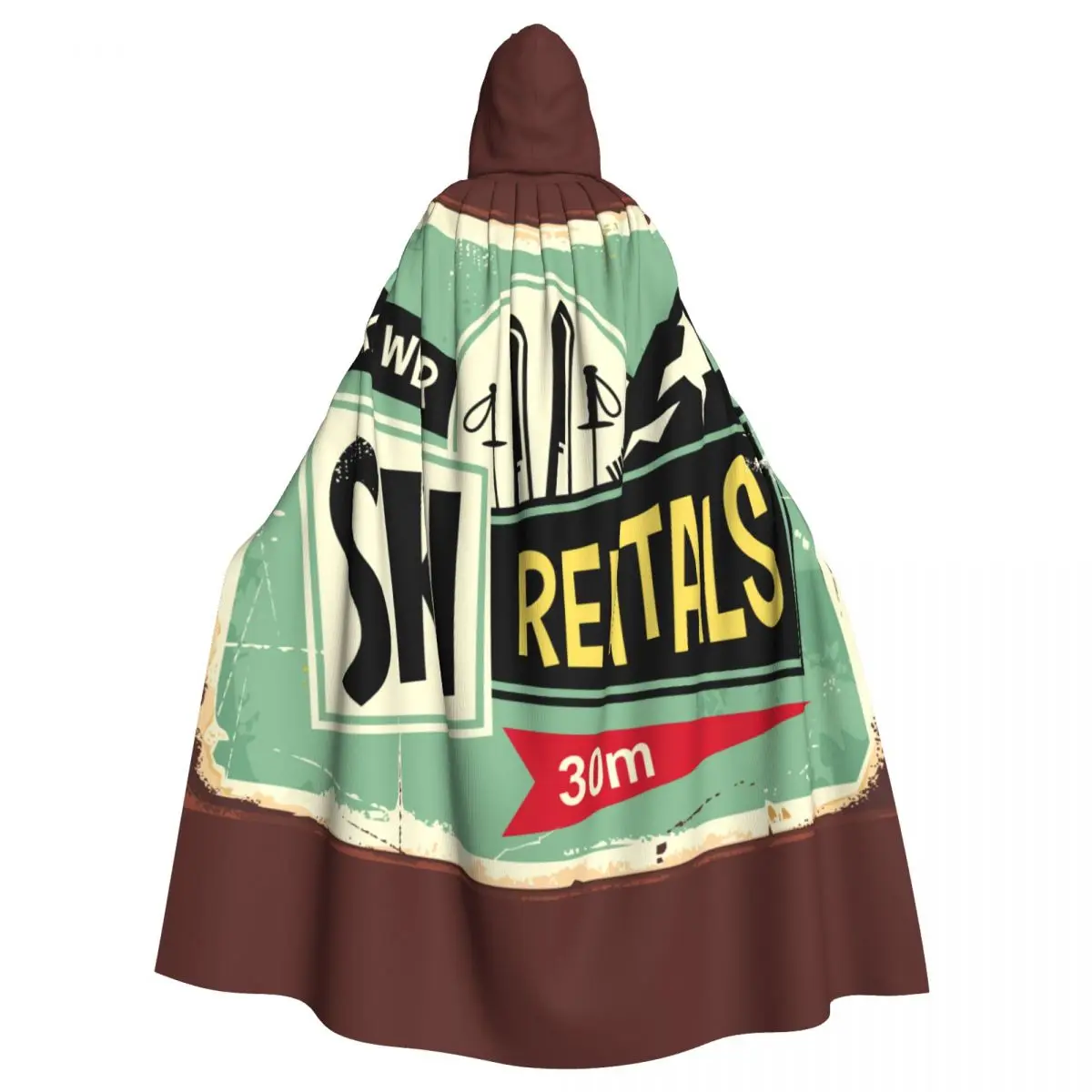 

Long Cape Cloak Retro Ski Rentals Sign Hooded Cloak Coat Autumn Hoodies