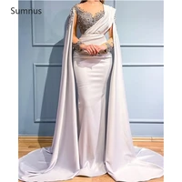 sumnus 2022 elegant mermaid prom dresses appliques lace o neck long party dresses women stain bead evening vestidos de noche