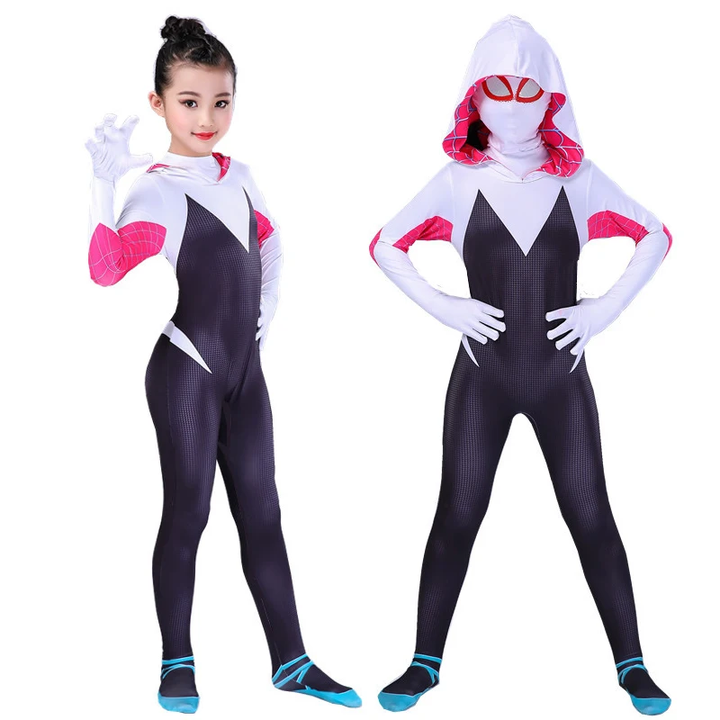 

Marvel Superhero Spiderman Cosplay Costume Anime Into The Spider Verse Spider Gwen Stacy Jumpsuit Bodysuit for Kids Adult