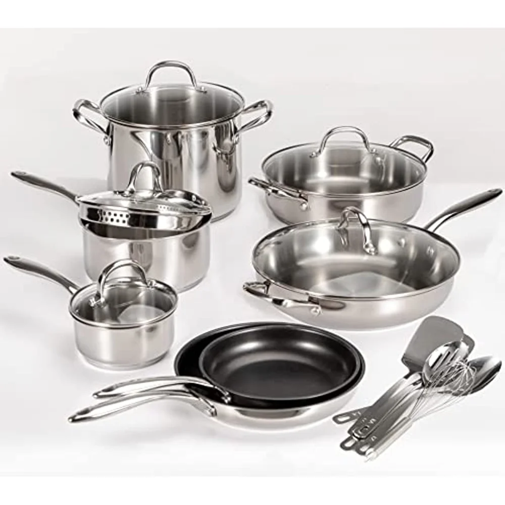 

Набор кухонной посуды из нержавеющей стали-Набор Антипригарной Посуды из 18 предметов, набор кухонных индукционных кастрюль и сковородок