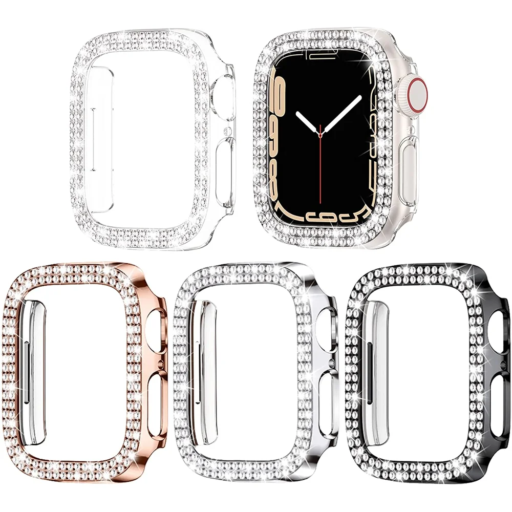 20pcs Luxury Bling 40mm 44mm 41mm 45mm Case for Apple Watch 8 Series 7 6 SE 5 4 3 Cover Diamond Bumper 38mm 42mm PC Frame