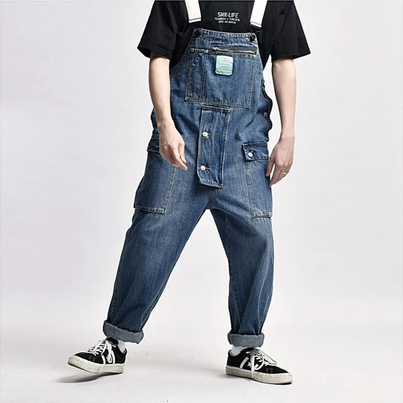 Men Cargo Baggy Bib Overalls Multi Pockets Workwear Loose Jumpsuits For Male Suspender Pants Size M-XXL