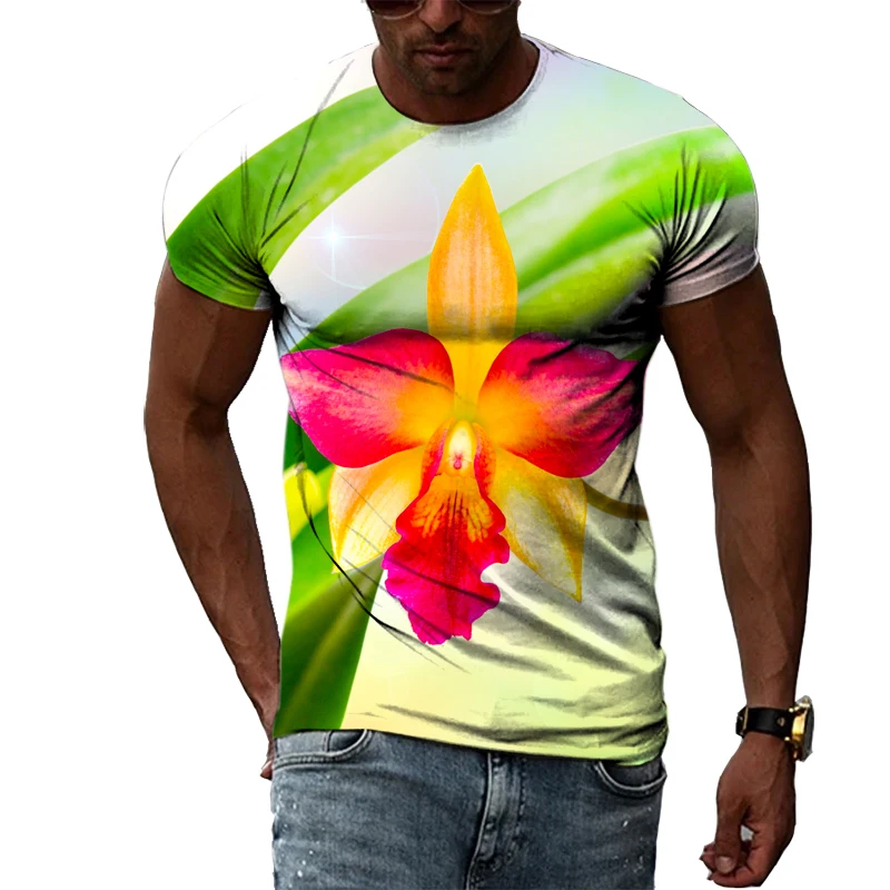 

Zomer Mode mannen Zhuo Mian Bandai Orchidee Patroon Plus Size T-shirt 3D Persoonlijkheid Trend Hip Hop T-shirt Top