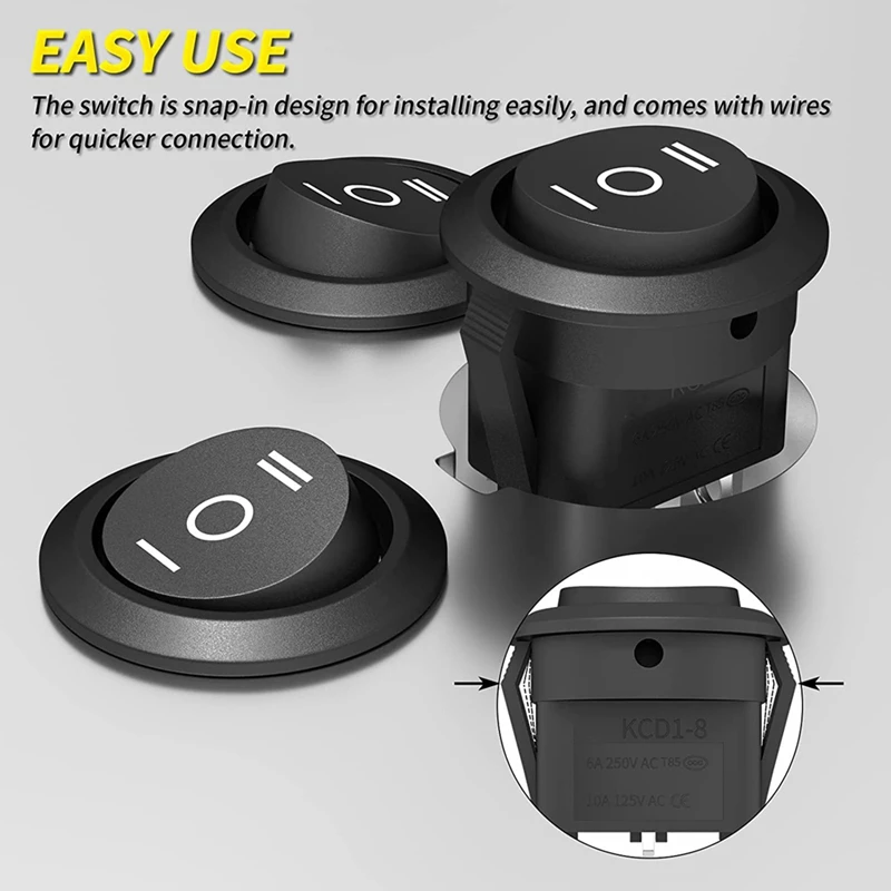 Круглый Кулисный Переключатель KCD1 12 В 3 контакта положения ВКЛ./ВЫКЛ. с проводами