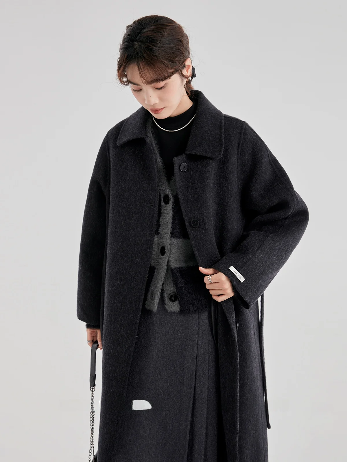 Черная шерстяная куртка &quotXijing&quot женская новинка зимы 2024 высококачественное