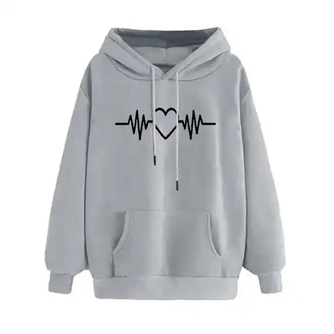 Women Hoodie Printing Hooded Long Sleeves Front Pocket Drawstring Cold Protection Autumn Fleece Liner Hooded Pullover Coat