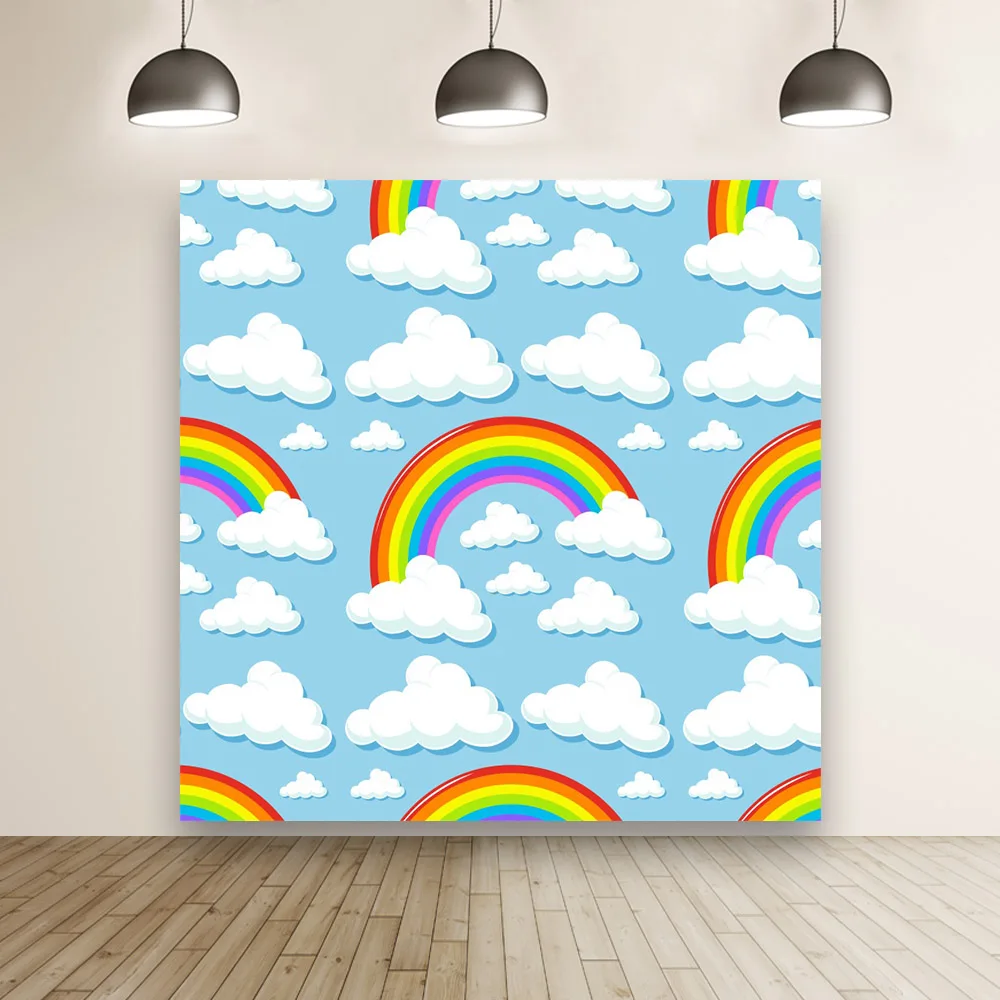 

Фон для фотосъемки с изображением радуги и облаков в голубом небе