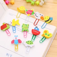 12 pcspack creative animal cute paper clip shape bookmark paper clip wooden kawaii bookmarks student stationery wholesale