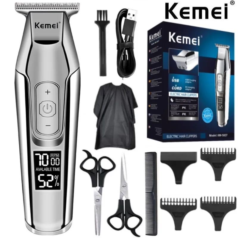Kemei Professional Hair Clipper Beard Trimmer for Men Adjustable Speed LED Digital Hair Clipper Carving Clippers Electric Razor