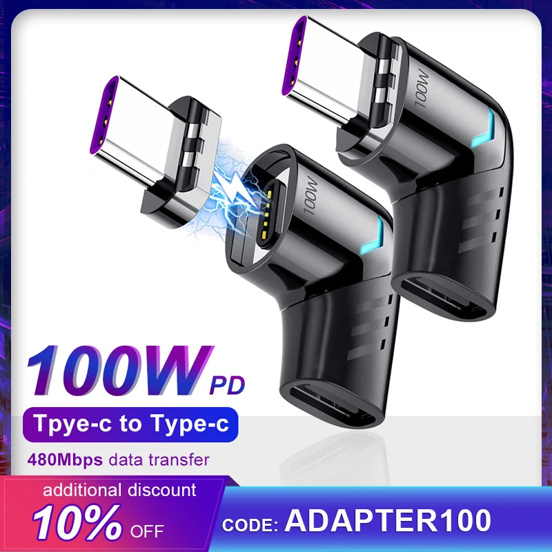 

PD 100W Magnetic Type c Adapter USB C to Type C Adapter Elbow QC 4.0 Fast Charger Type c to Type c Adapter Phone Accessories
