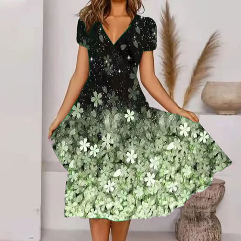 Женское мини-платье с V-образным вырезом длинным рукавом и карманами |