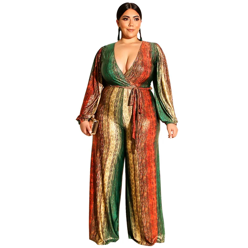 

Wide Leg Pants Jumpsuit Women Deep V Neck Lace Up High Waist Playsuit 2022 Fashion Colorful Striped Streetwear Jumpsuit Overalls