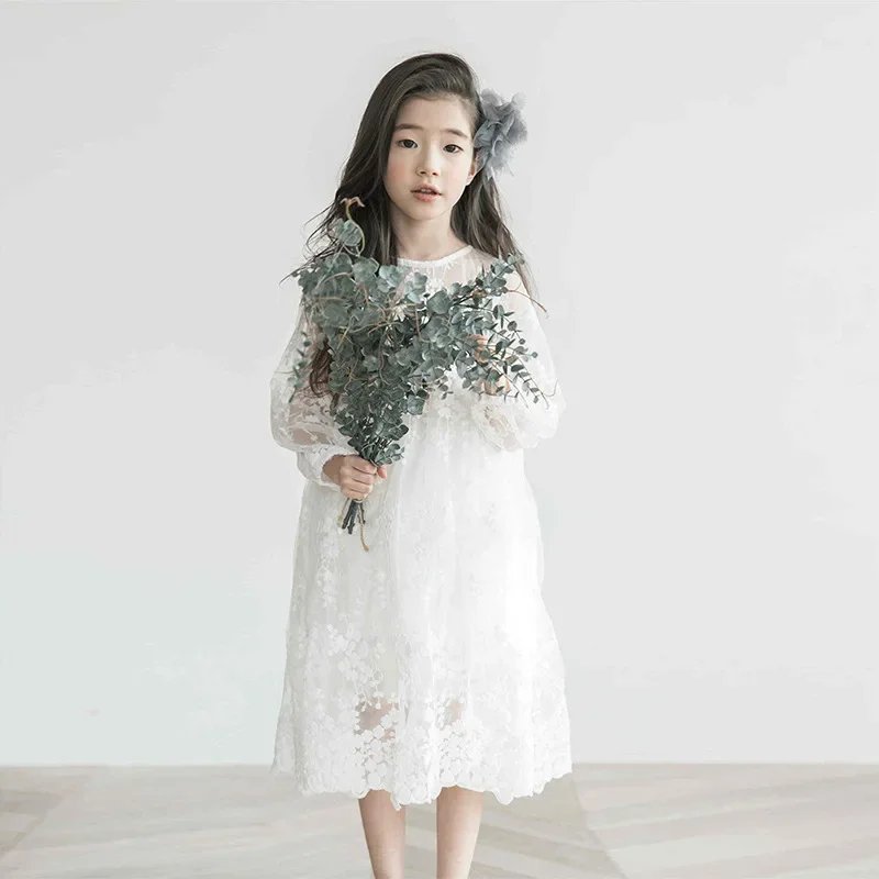 

Teen Girls Lace Princess Dress 2024 Spring and Summer New Children Elegant Clothing Baby Kids Embroidery Dresses, #6755
